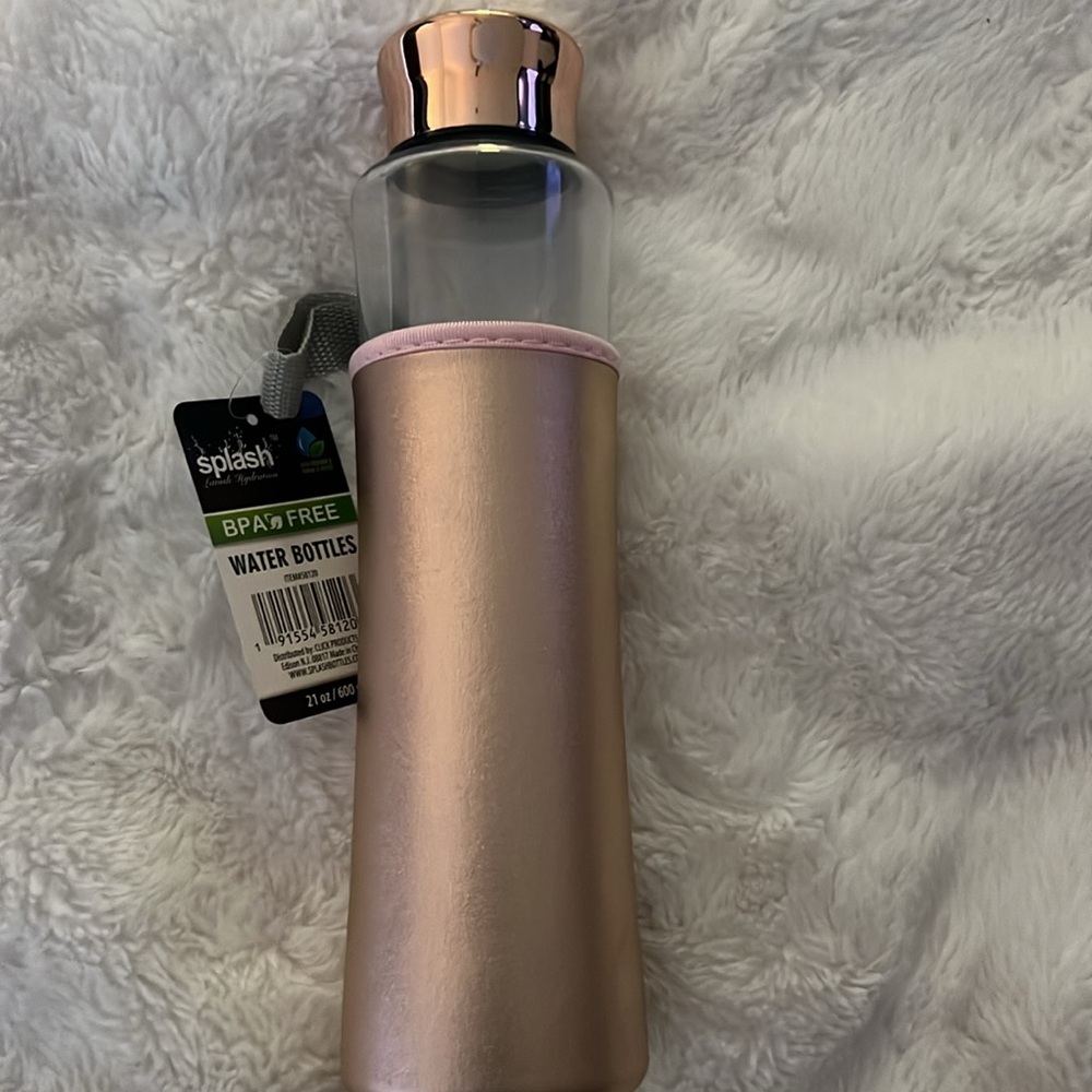 Splash Eco Glass Water Bottle 21oz – BPA Free & Reusable Metallic Pink - Picture 5 of 5